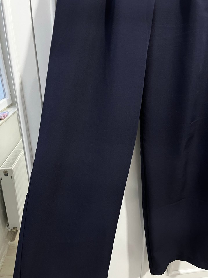 Lacivert Pilili Kadın Kumaş Pantolon - Görsel 2