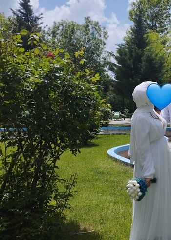 beyaz şifon nikah elbisesi - Görsel 3