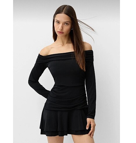 Bershka Uzun Kollu Fırfırlı Elbise