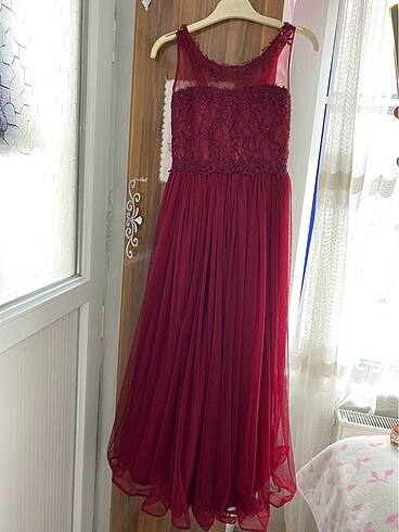 10 Yaş Beden bordo Renk Kız çocuk abiye elbise ve bolero