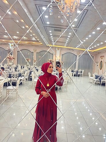 38 Beden Bordo fırfırlı abiye ve 2 metre janjan şal