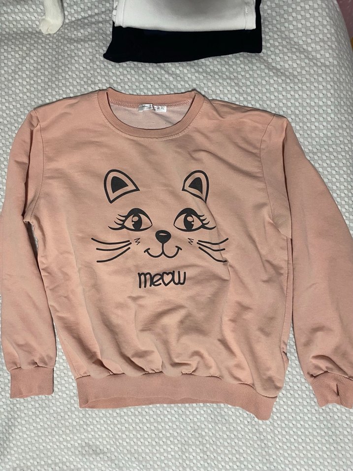 Kız Çocuk Pembe Kedi Baskılı Sweatshirt - Görsel 2