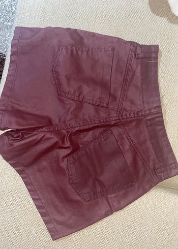 Bordo Deri Mini Şort - Görsel 2