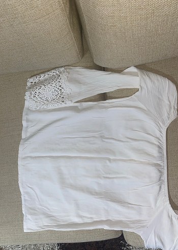 Dantel Detaylı Bohem Beyaz Keten Bluz - Görsel 2