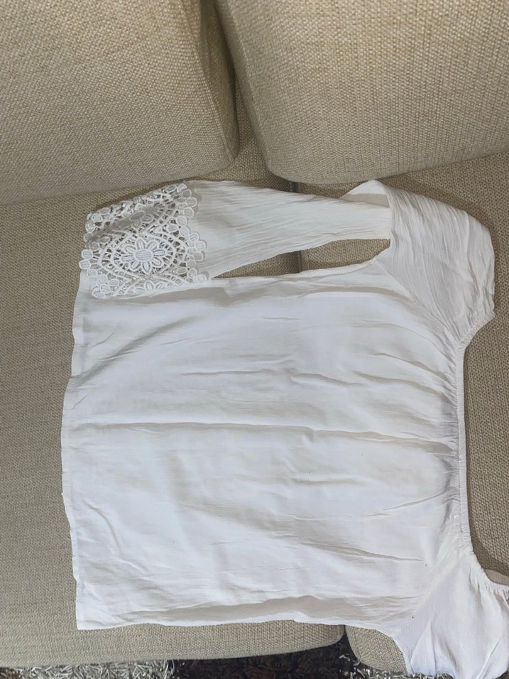 Dantel Detaylı Bohem Beyaz Keten Bluz - Görsel 2