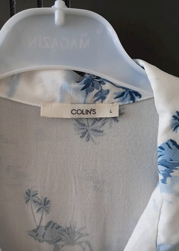 Colin's Düğmeli Beyaz Mavi Desenli Pamuklu Gömlek
