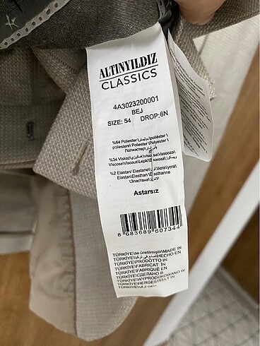 54 Beden ten rengi Renk Altınyıldız bej takım elbise 54 beden drop 6N