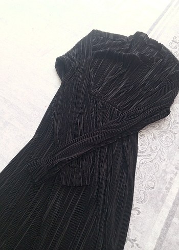 Diğer Pilili Uzun Siyah Gotik Elbise