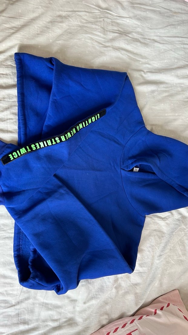 Mavi Kapüşonlu Fermuarlı Kadın Sweatshirt - Görsel 2