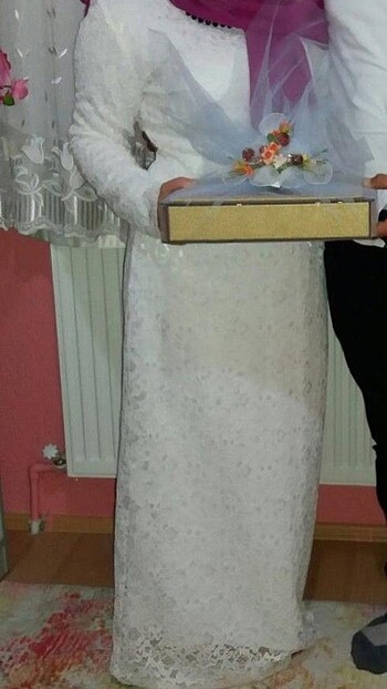 40 Beden Beyaz Güpür Elbise