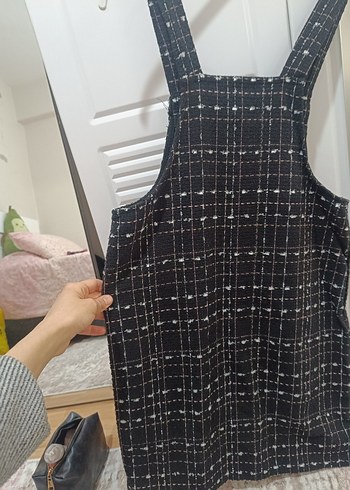 Tokalı Siyah Kareli Midi Kadın Salopet - Görsel 2