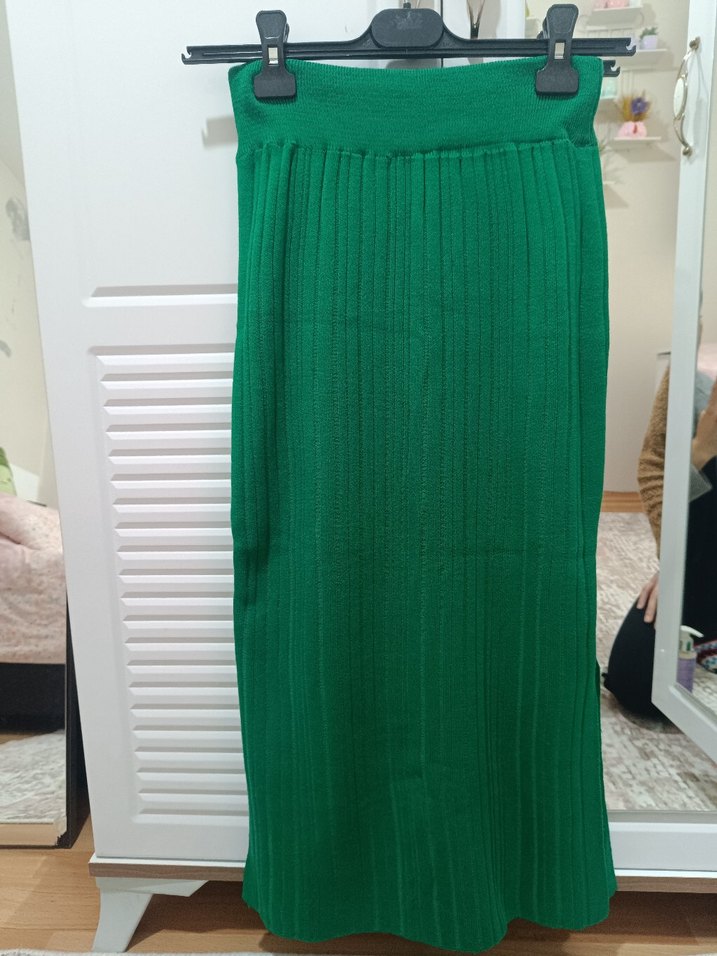 Yeşil Kolsuz Mini Triko Elbise alt üst takım - Görsel 2