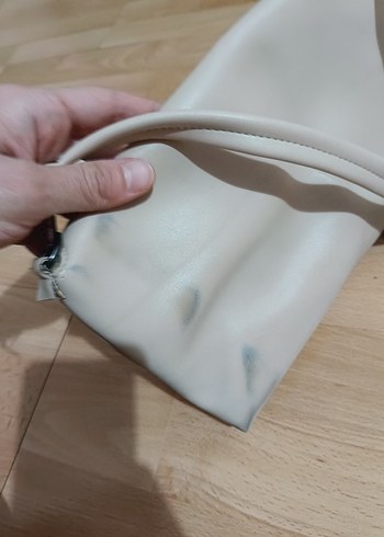 Bej Deri Kadın askılı kol Çantası - Görsel 3