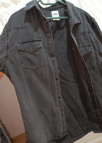 gri düğmeli erkek Denim kot gömlek - Görsel 3