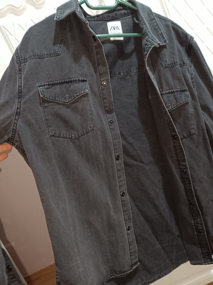 gri düğmeli erkek Denim kot gömlek - Görsel 3