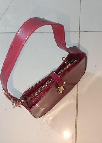 bordo Parlak Deri Kadın Omuz Çantası - Görsel 2