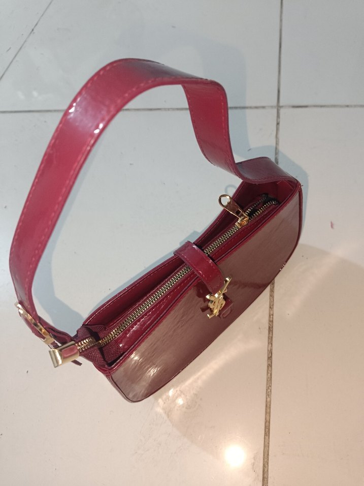 bordo Parlak Deri Kadın Omuz Çantası - Görsel 2