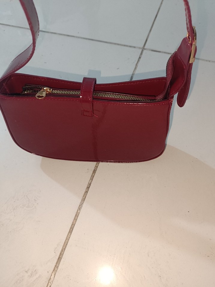 bordo Parlak Deri Kadın Omuz Çantası - Görsel 3