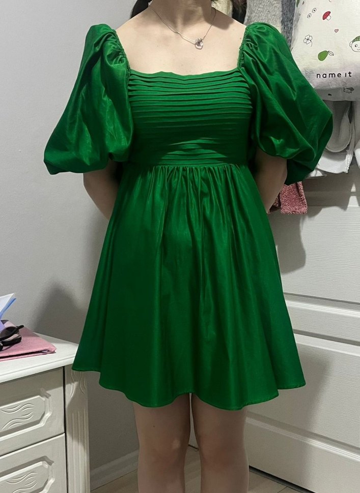 Zümrüt Yeşili Balon Kollu Mini Elbise - Görsel 2