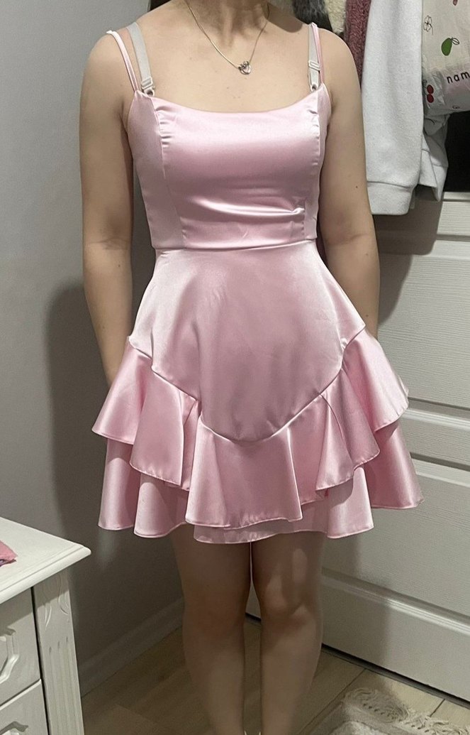 Pembe Mini Straplez Fırfırlı Elbise - Görsel 2