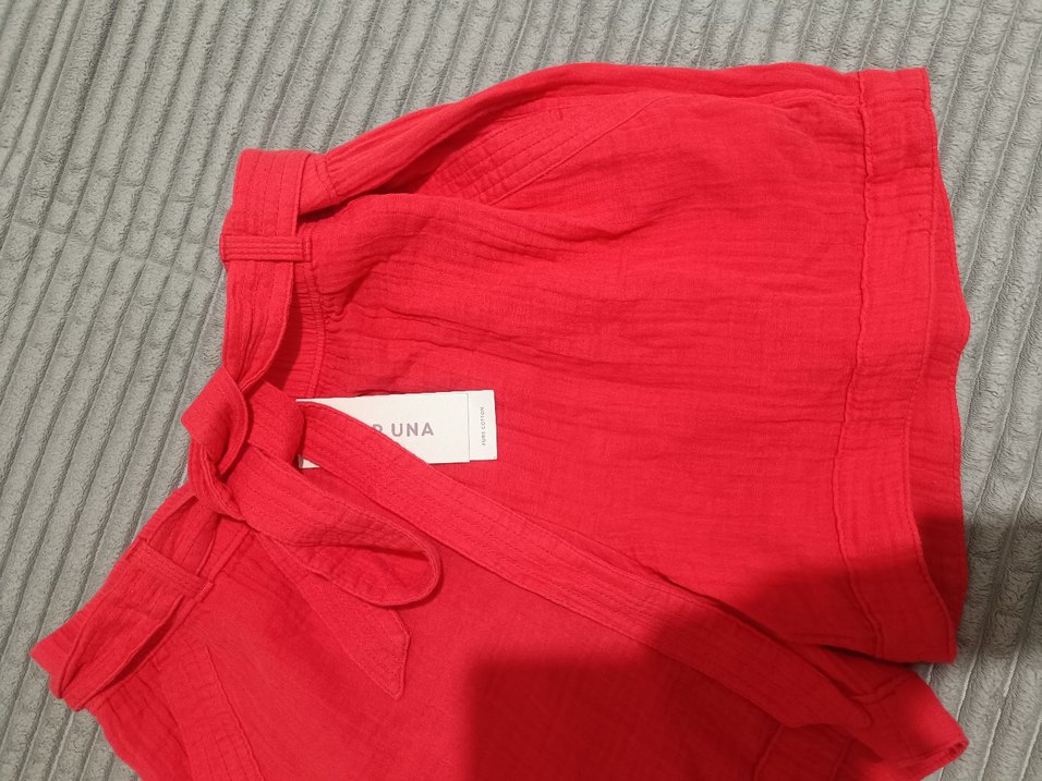 Kırmızı Düğmeli Hamile Keten Şort - Görsel 2