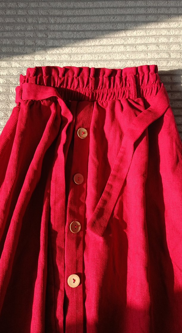 Düğmeli Kırmızı Uzun Keten Etek - Görsel 4