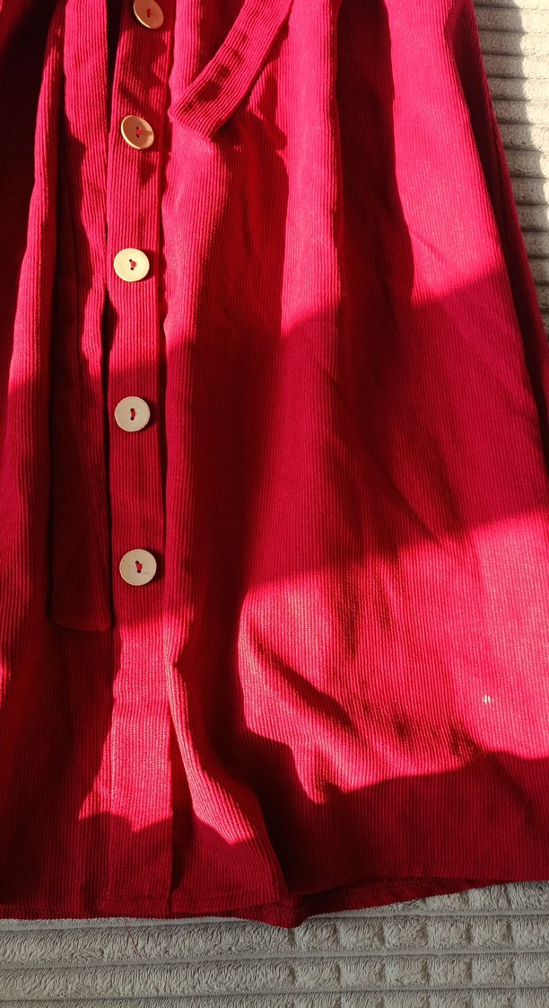 Düğmeli Kırmızı Uzun Keten Etek - Görsel 3