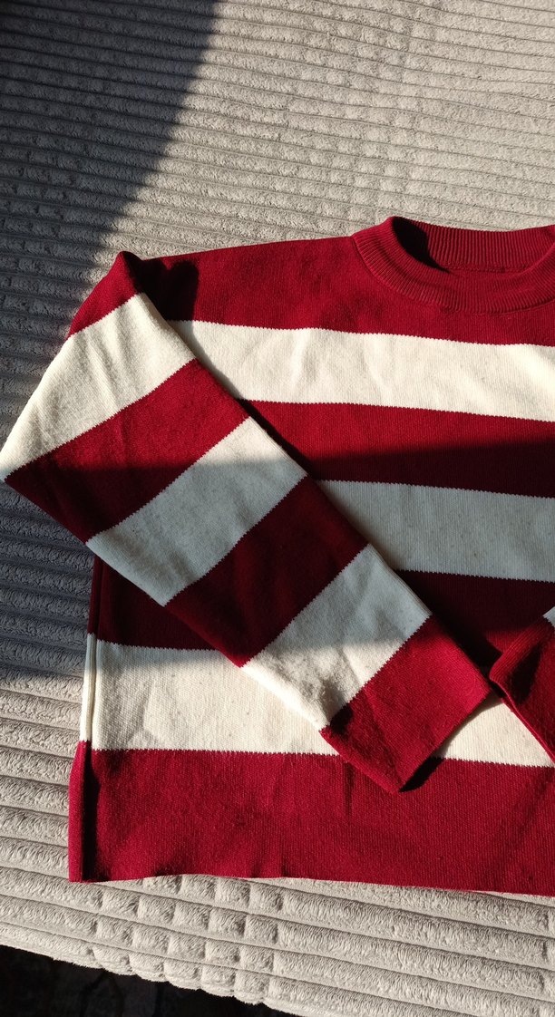 Kadın Kırmızı Çizgili Triko Kazak - Görsel 3