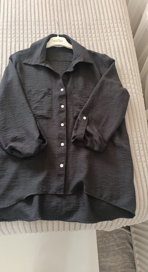 siyah  Keten Kadın Gömlek - Görsel 2