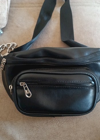 Siyah Deri Biker Bel Çantası - Görsel 4