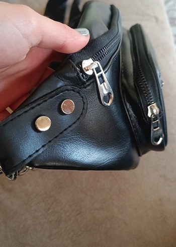 Siyah Deri Biker Bel Çantası - Görsel 3