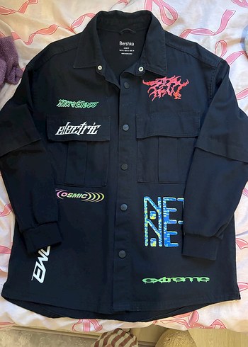 Siyah Punk Badge Ceket Bershka - Görsel 2