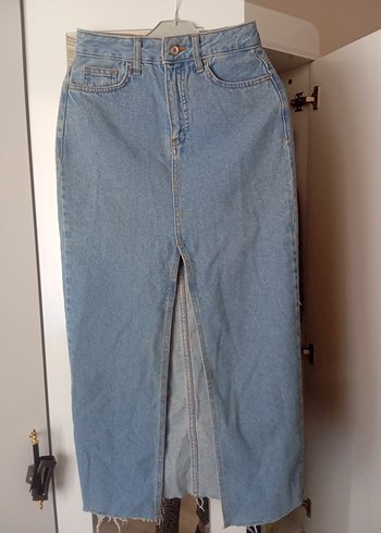 Mavi Midi Denim Kadın Etek