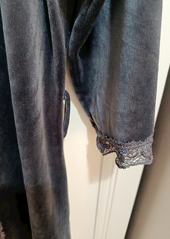 Antrasit Uzun Kollu Gotik Kadın Sabahlık ikili takım - Görsel 6