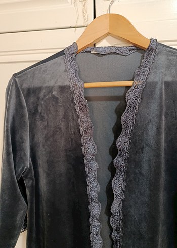 Antrasit Uzun Kollu Gotik Kadın Sabahlık ikili takım - Görsel 3