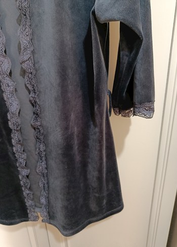 Antrasit Uzun Kollu Gotik Kadın Sabahlık ikili takım - Görsel 5