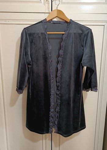 Antrasit Uzun Kollu Gotik Kadın Sabahlık ikili takım - Görsel 2