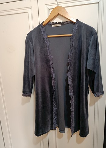 Antrasit Uzun Kollu Gotik Kadın Sabahlık ikili takım - Görsel 9