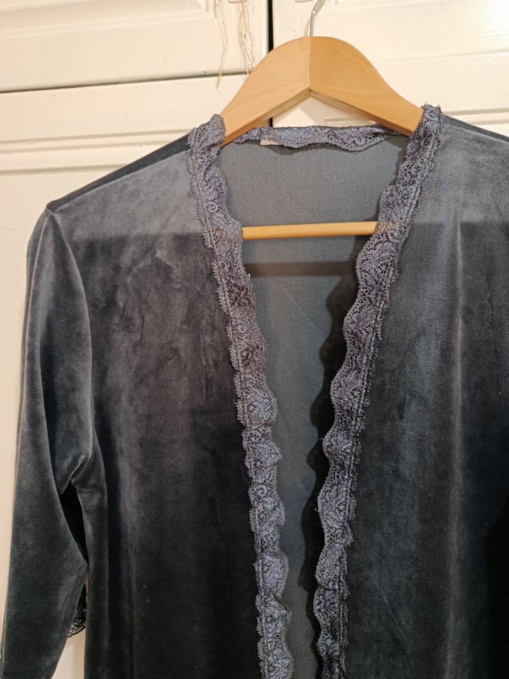 Antrasit Uzun Kollu Gotik Kadın Sabahlık ikili takım - Görsel 3