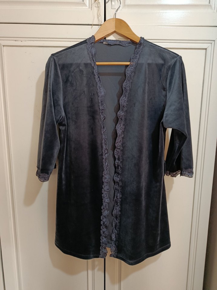 Antrasit Uzun Kollu Gotik Kadın Sabahlık ikili takım - Görsel 2