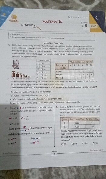  Günay yayınları 8.sınıf matematik deneme 