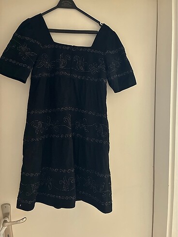 Diğer Hakiki deri işli elbise siyah astarlı yarım kol arka fermuarlı