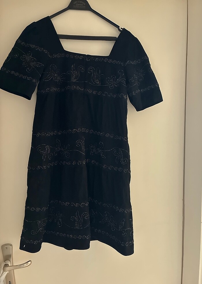 Hakiki deri işli elbise siyah astarlı yarım kol arka fermuarlı - Görsel 2