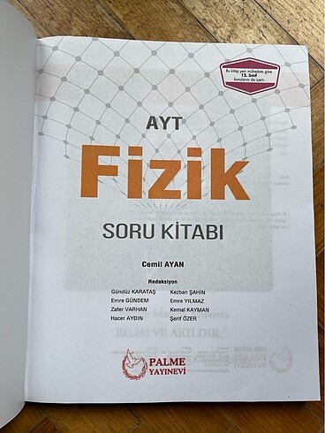  Beden Palme yayınevi AYT fizik soru bankası