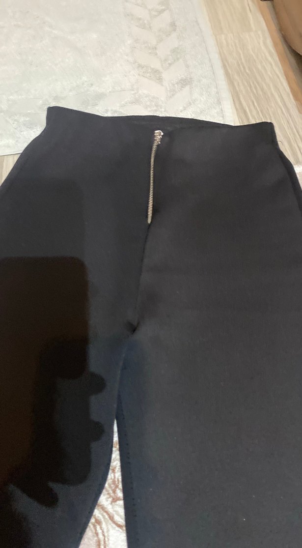 Siyah Fermuarlı Uzun Bol Paça Kadın Pantolon - Görsel 2