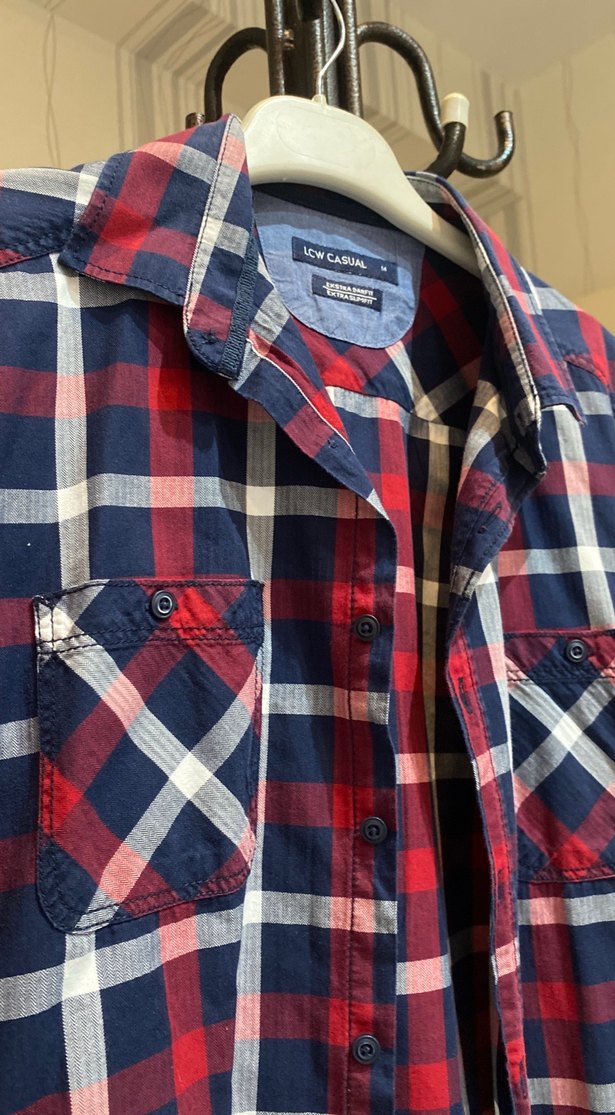 Kırmızı Ekose Kısa Kollu Erkek Gömlek - Görsel 2