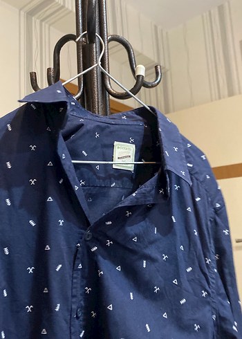 Mavi Baskılı Uzun Kollu Erkek Gömlek - Görsel 2