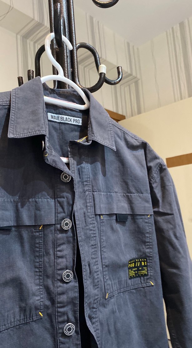 Gri Denim Düğmeli Erkek Gömlek - Görsel 2