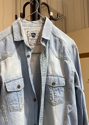 Düğmeli Mavi Denim erkek Gömlek - Görsel 2