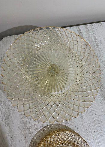 Bal rengi Vintage Ayaklı Servis Tabağı - Görsel 4